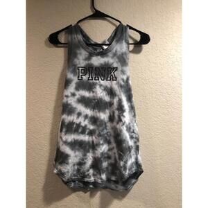 Victoria’s Secret PINK XS Tank Top Gray Black White Tie Dye Open Back Active